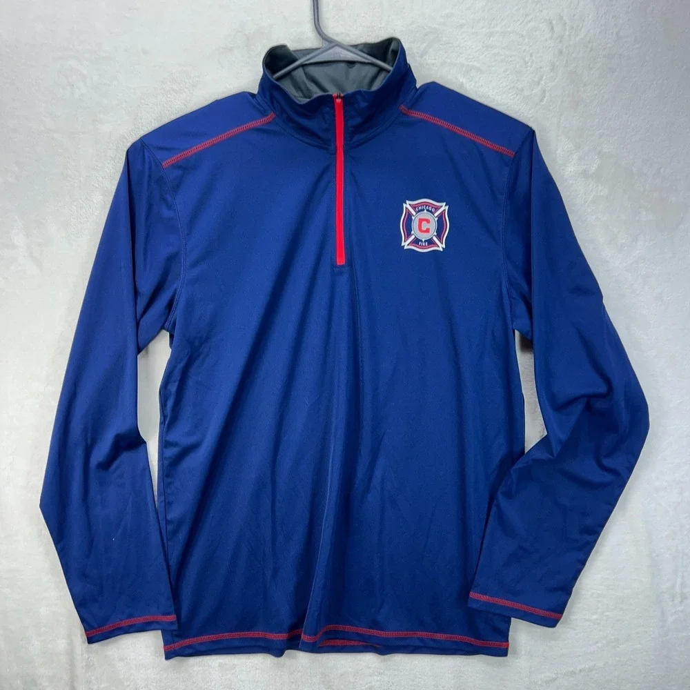 Adidas Chicago Fire Quarter Zip Mens Large Blue MLS Soccer Pullover Jacket NWT
